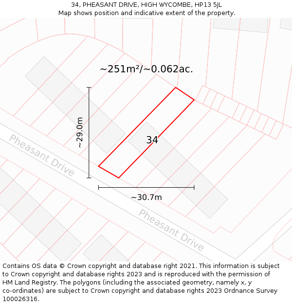 34, PHEASANT DRIVE, HIGH WYCOMBE, HP13 5JL: Plot and title map