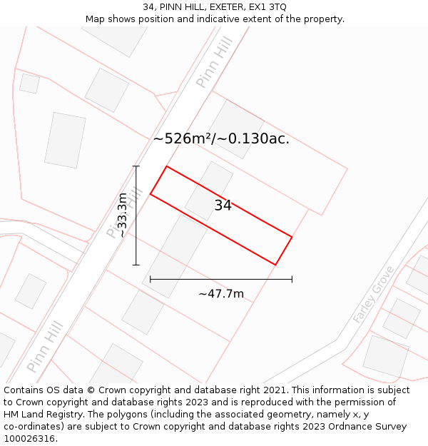 34, PINN HILL, EXETER, EX1 3TQ: Plot and title map