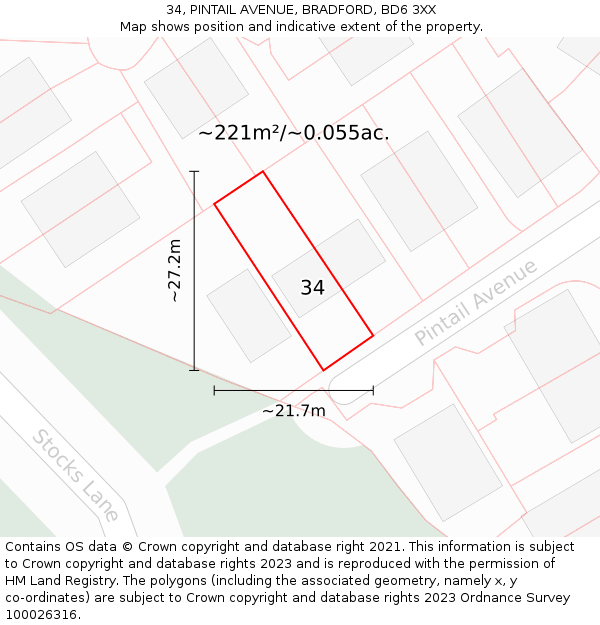 34, PINTAIL AVENUE, BRADFORD, BD6 3XX: Plot and title map