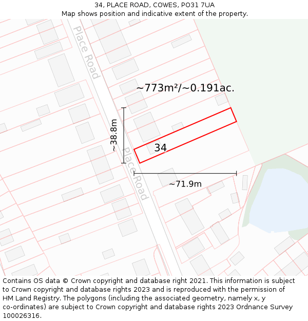 34, PLACE ROAD, COWES, PO31 7UA: Plot and title map