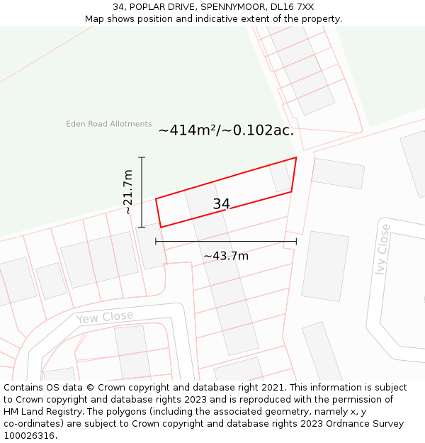 34, POPLAR DRIVE, SPENNYMOOR, DL16 7XX: Plot and title map