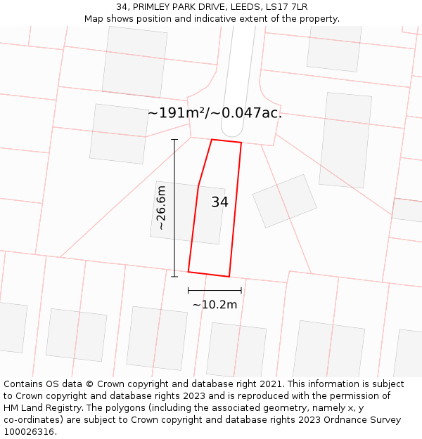 34, PRIMLEY PARK DRIVE, LEEDS, LS17 7LR: Plot and title map