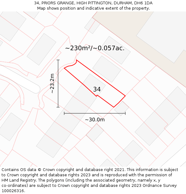 34, PRIORS GRANGE, HIGH PITTINGTON, DURHAM, DH6 1DA: Plot and title map