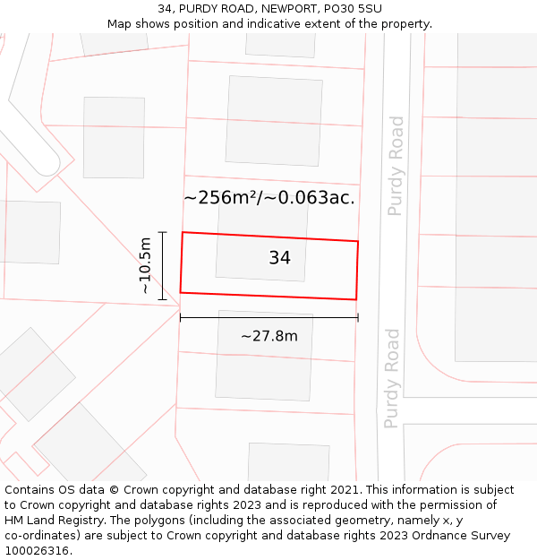 34, PURDY ROAD, NEWPORT, PO30 5SU: Plot and title map