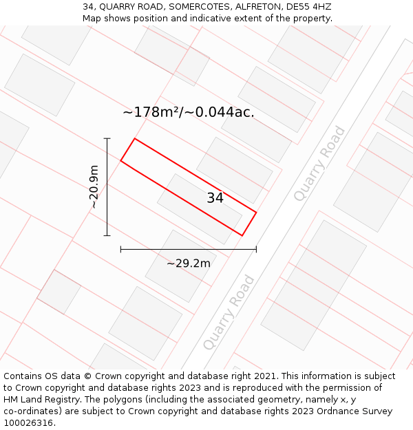 34, QUARRY ROAD, SOMERCOTES, ALFRETON, DE55 4HZ: Plot and title map