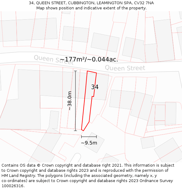 34, QUEEN STREET, CUBBINGTON, LEAMINGTON SPA, CV32 7NA: Plot and title map