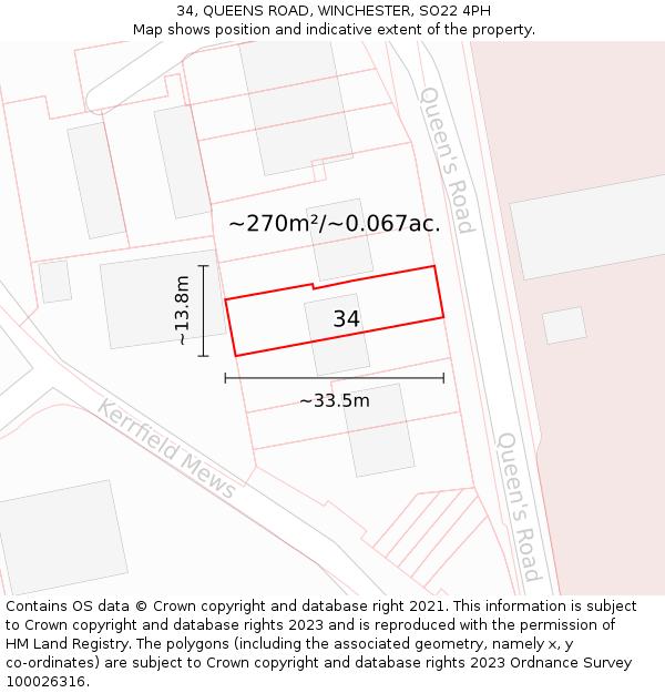 34, QUEENS ROAD, WINCHESTER, SO22 4PH: Plot and title map