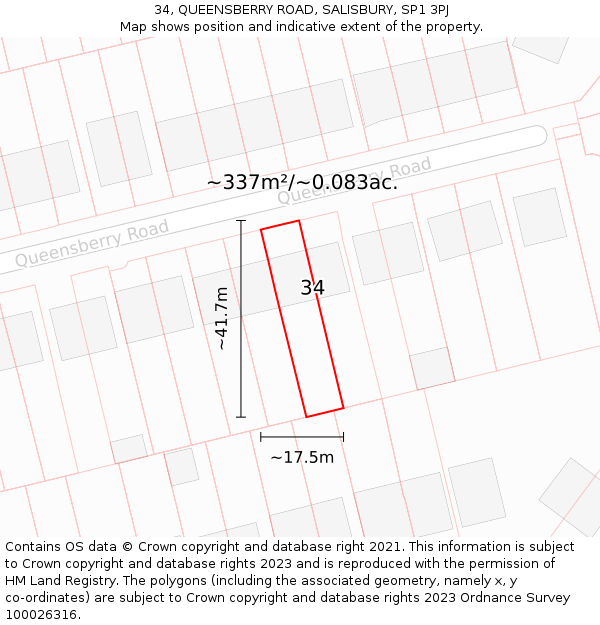 34, QUEENSBERRY ROAD, SALISBURY, SP1 3PJ: Plot and title map