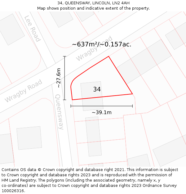 34, QUEENSWAY, LINCOLN, LN2 4AH: Plot and title map