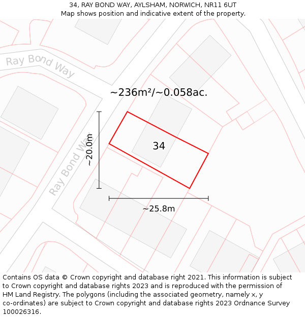 34, RAY BOND WAY, AYLSHAM, NORWICH, NR11 6UT: Plot and title map