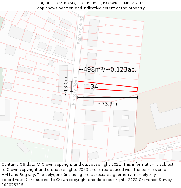 34, RECTORY ROAD, COLTISHALL, NORWICH, NR12 7HP: Plot and title map