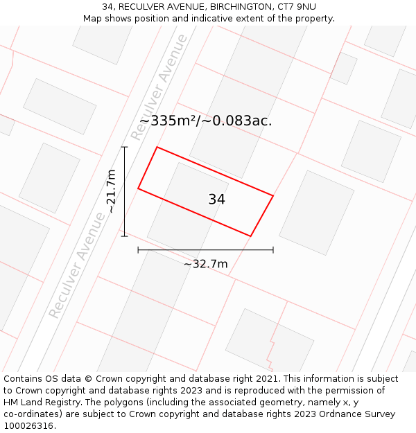 34, RECULVER AVENUE, BIRCHINGTON, CT7 9NU: Plot and title map