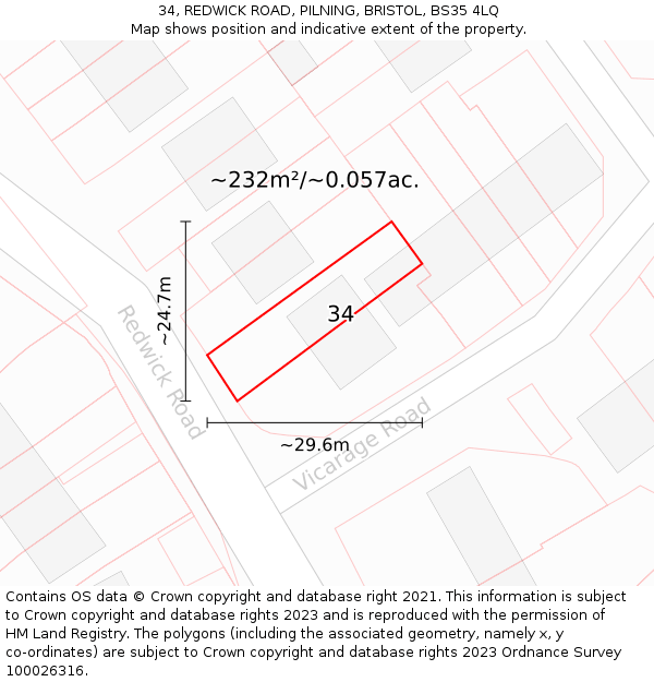 34, REDWICK ROAD, PILNING, BRISTOL, BS35 4LQ: Plot and title map