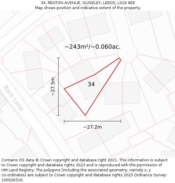 34, RENTON AVENUE, GUISELEY, LEEDS, LS20 8EE: Plot and title map