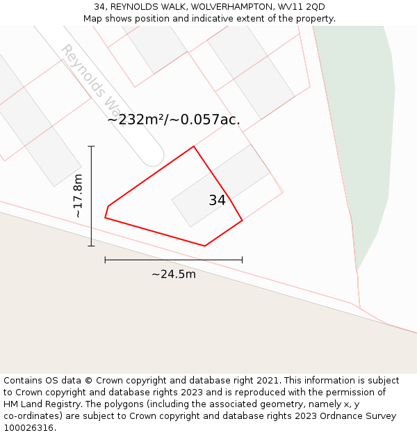 34, REYNOLDS WALK, WOLVERHAMPTON, WV11 2QD: Plot and title map