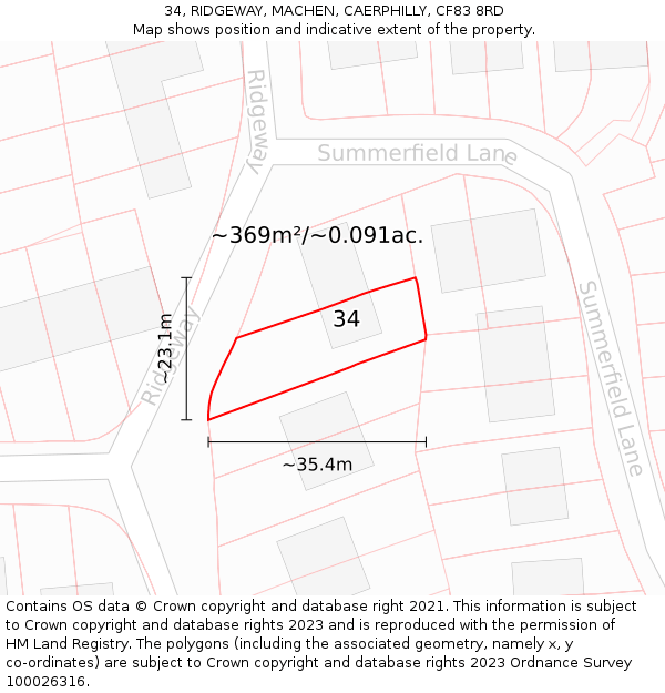 34, RIDGEWAY, MACHEN, CAERPHILLY, CF83 8RD: Plot and title map