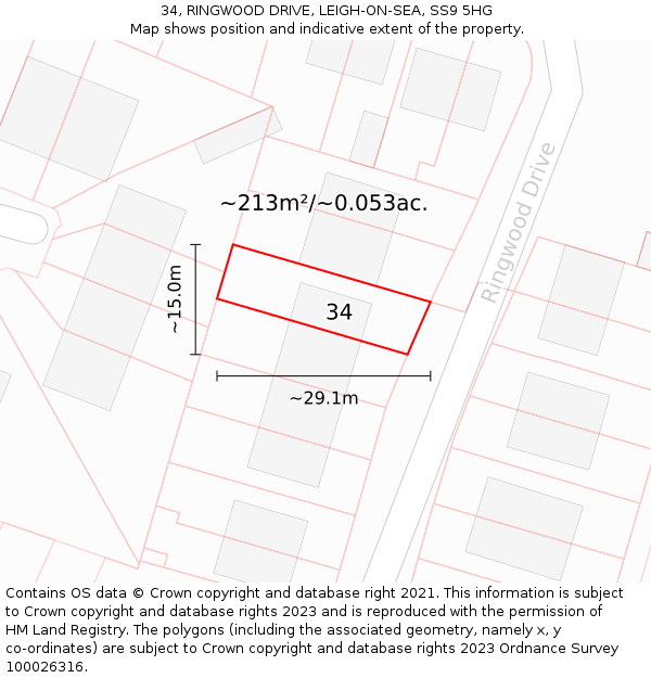 34, RINGWOOD DRIVE, LEIGH-ON-SEA, SS9 5HG: Plot and title map