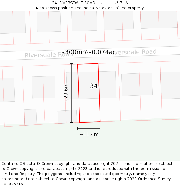 34, RIVERSDALE ROAD, HULL, HU6 7HA: Plot and title map