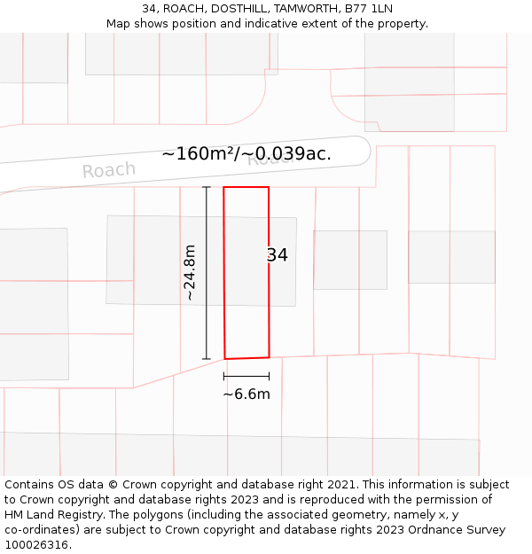 34, ROACH, DOSTHILL, TAMWORTH, B77 1LN: Plot and title map