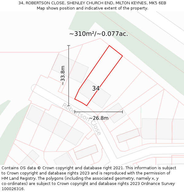 34, ROBERTSON CLOSE, SHENLEY CHURCH END, MILTON KEYNES, MK5 6EB: Plot and title map