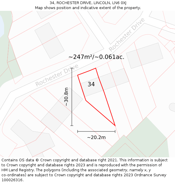 34, ROCHESTER DRIVE, LINCOLN, LN6 0XJ: Plot and title map