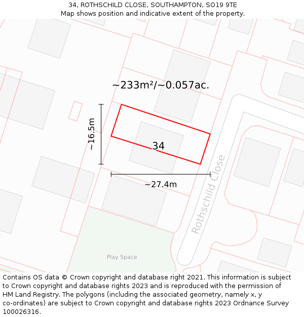 34, ROTHSCHILD CLOSE, SOUTHAMPTON, SO19 9TE: Plot and title map