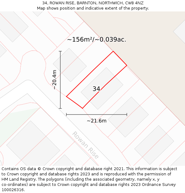 34, ROWAN RISE, BARNTON, NORTHWICH, CW8 4NZ: Plot and title map