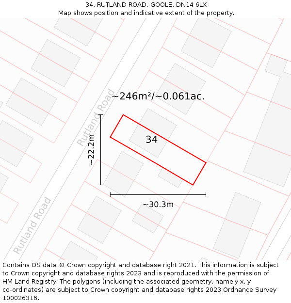 34, RUTLAND ROAD, GOOLE, DN14 6LX: Plot and title map