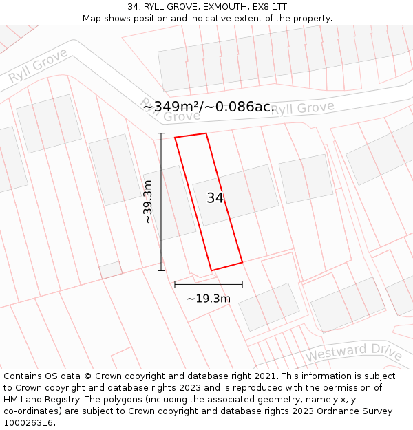 34, RYLL GROVE, EXMOUTH, EX8 1TT: Plot and title map