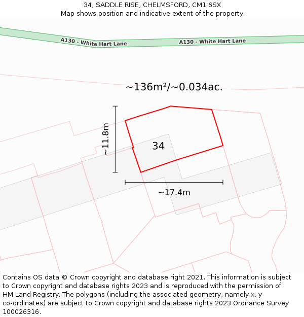 34, SADDLE RISE, CHELMSFORD, CM1 6SX: Plot and title map