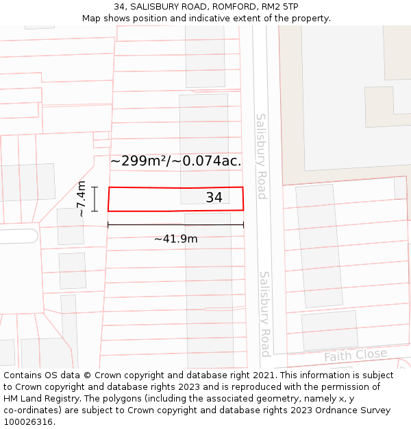 34, SALISBURY ROAD, ROMFORD, RM2 5TP: Plot and title map