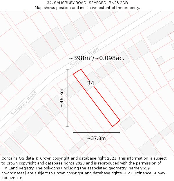 34, SALISBURY ROAD, SEAFORD, BN25 2DB: Plot and title map