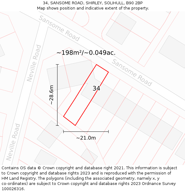 34, SANSOME ROAD, SHIRLEY, SOLIHULL, B90 2BP: Plot and title map