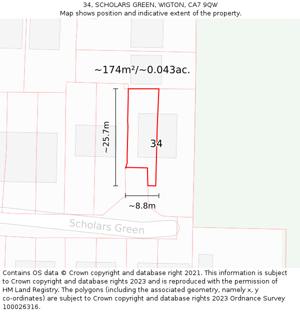 34, SCHOLARS GREEN, WIGTON, CA7 9QW: Plot and title map