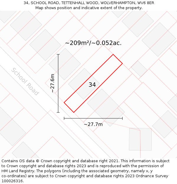 34, SCHOOL ROAD, TETTENHALL WOOD, WOLVERHAMPTON, WV6 8ER: Plot and title map