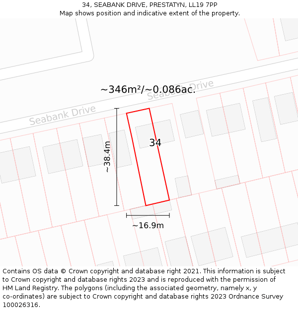 34, SEABANK DRIVE, PRESTATYN, LL19 7PP: Plot and title map