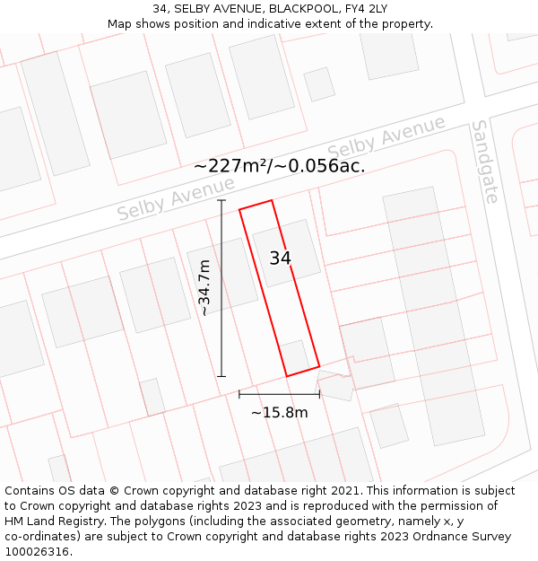 34, SELBY AVENUE, BLACKPOOL, FY4 2LY: Plot and title map