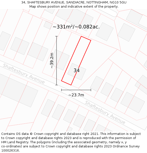 34, SHAFTESBURY AVENUE, SANDIACRE, NOTTINGHAM, NG10 5GU: Plot and title map