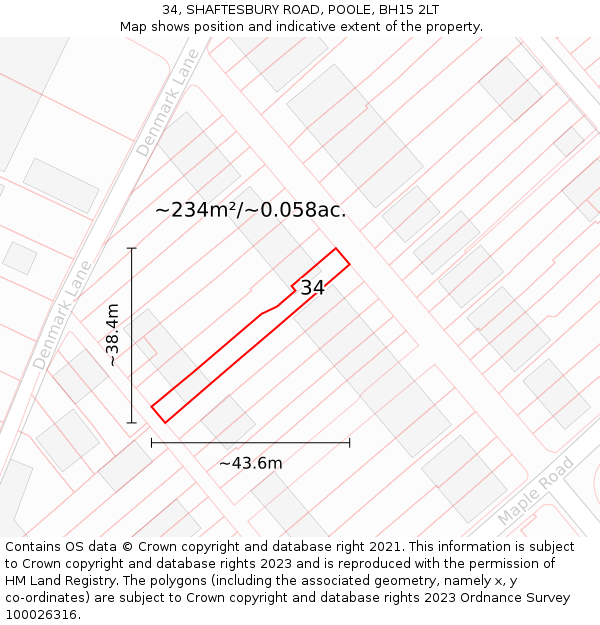 34, SHAFTESBURY ROAD, POOLE, BH15 2LT: Plot and title map