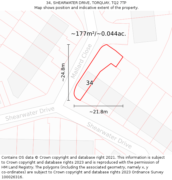 34, SHEARWATER DRIVE, TORQUAY, TQ2 7TP: Plot and title map