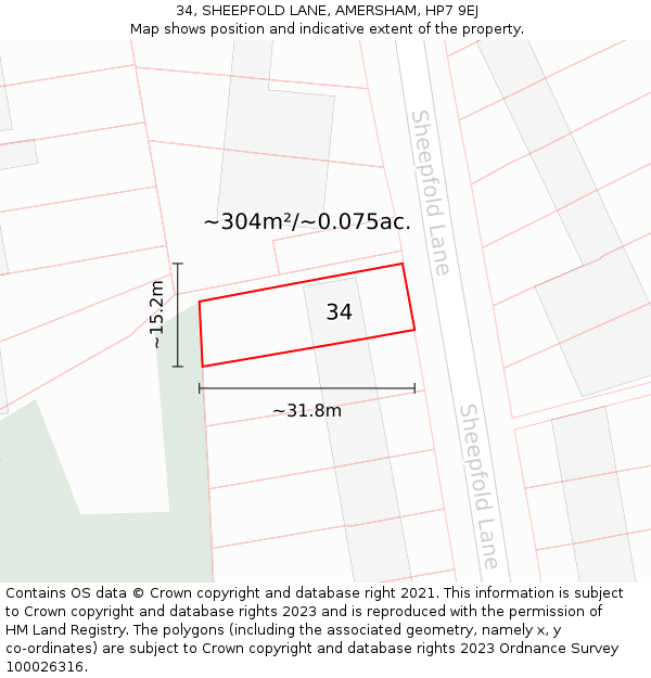 34, SHEEPFOLD LANE, AMERSHAM, HP7 9EJ: Plot and title map