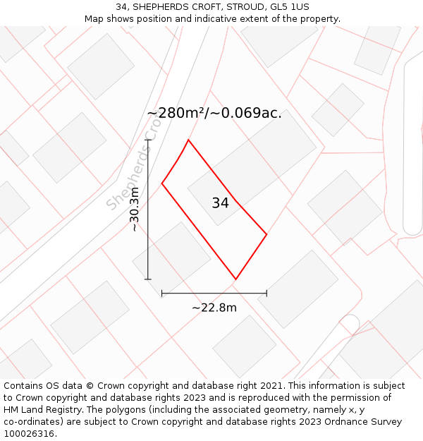 34, SHEPHERDS CROFT, STROUD, GL5 1US: Plot and title map