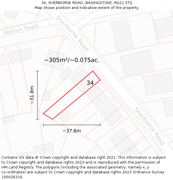 34, SHERBORNE ROAD, BASINGSTOKE, RG21 5TQ: Plot and title map