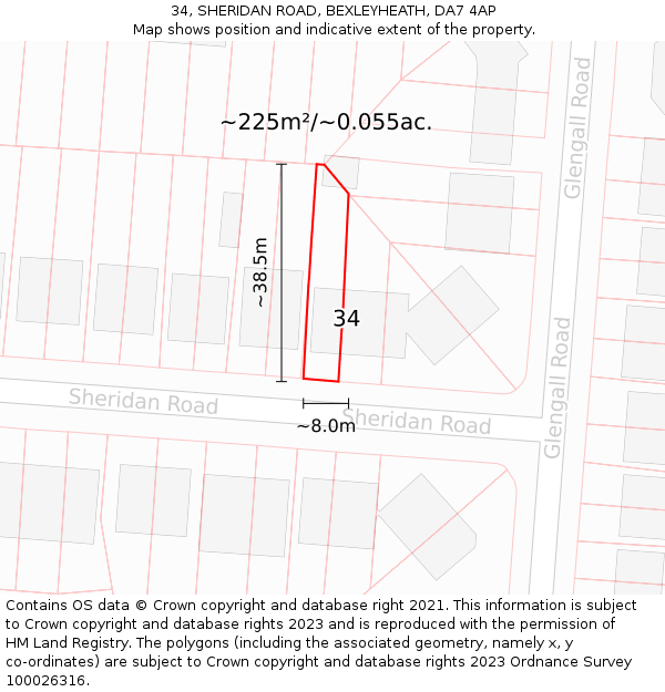 34, SHERIDAN ROAD, BEXLEYHEATH, DA7 4AP: Plot and title map