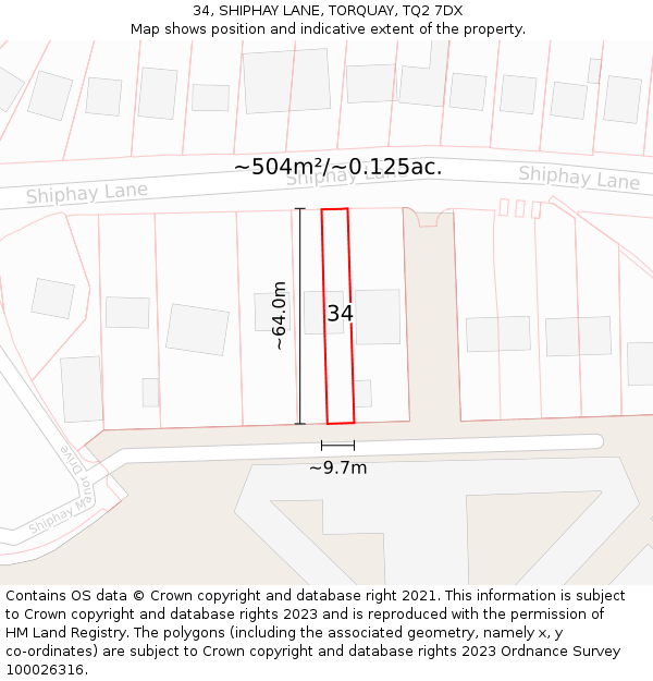 34, SHIPHAY LANE, TORQUAY, TQ2 7DX: Plot and title map