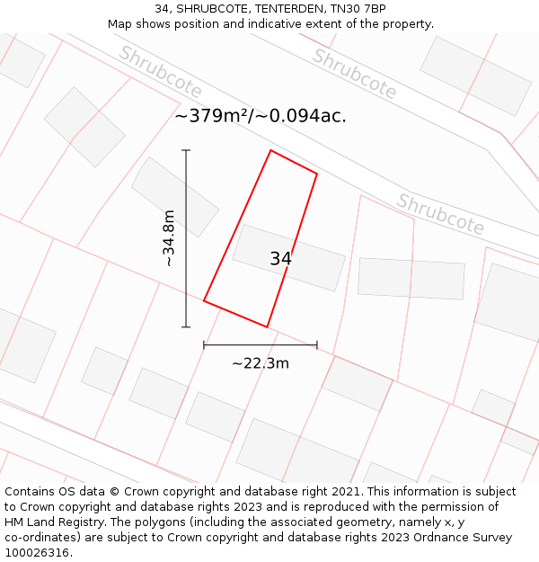 34, SHRUBCOTE, TENTERDEN, TN30 7BP: Plot and title map