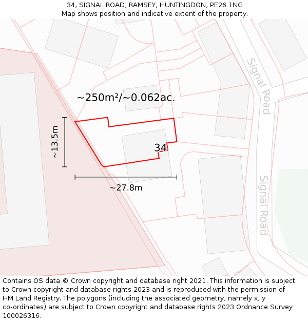 34, SIGNAL ROAD, RAMSEY, HUNTINGDON, PE26 1NG: Plot and title map