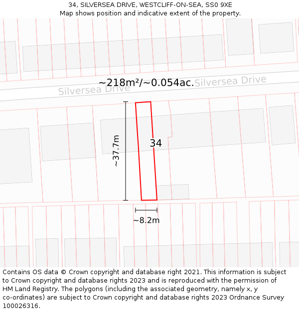 34, SILVERSEA DRIVE, WESTCLIFF-ON-SEA, SS0 9XE: Plot and title map