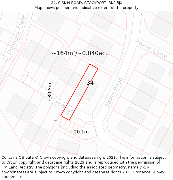 34, SISKIN ROAD, STOCKPORT, SK2 5JX: Plot and title map