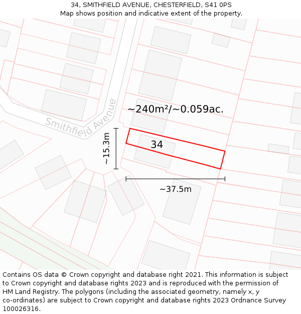 34, SMITHFIELD AVENUE, CHESTERFIELD, S41 0PS: Plot and title map